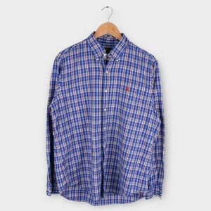Ralph Lauren Large Plaid Button Front Shirt Blue Red‎ Check Classic Fit Casual
